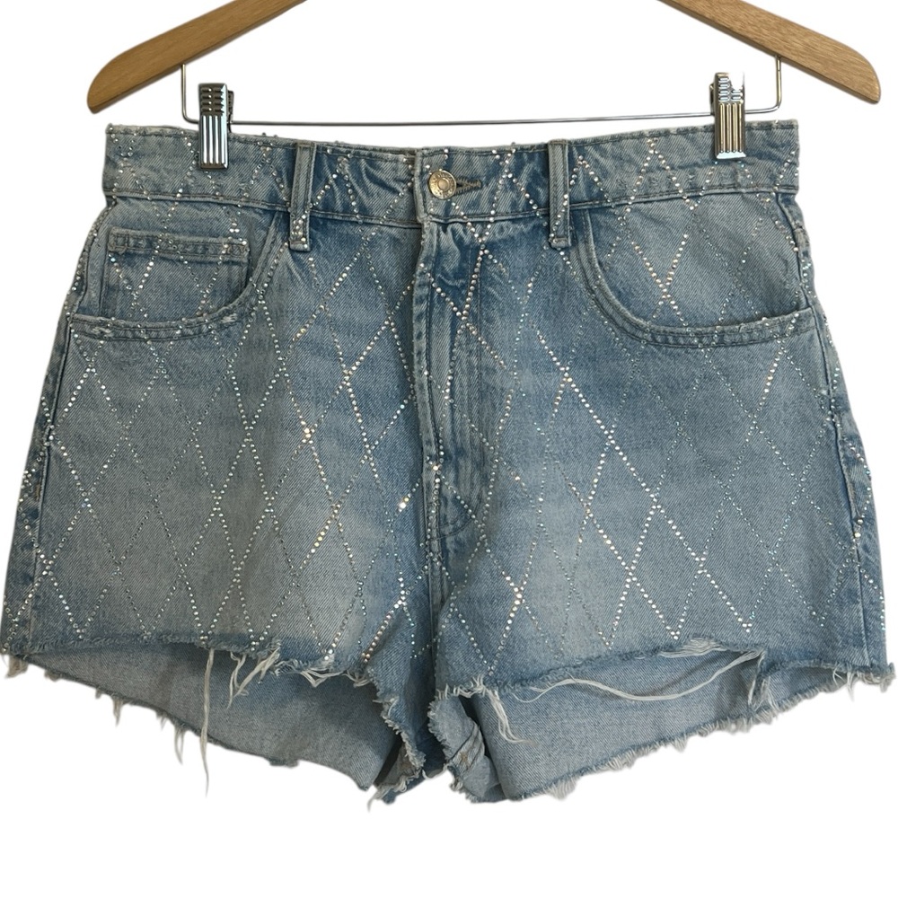 Zara Blue Jean Shorts with Geometric Pattern